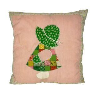 Sunbonnet Sue Handmade Patchwork Throw Pillow Pink Green Calico Seersucker